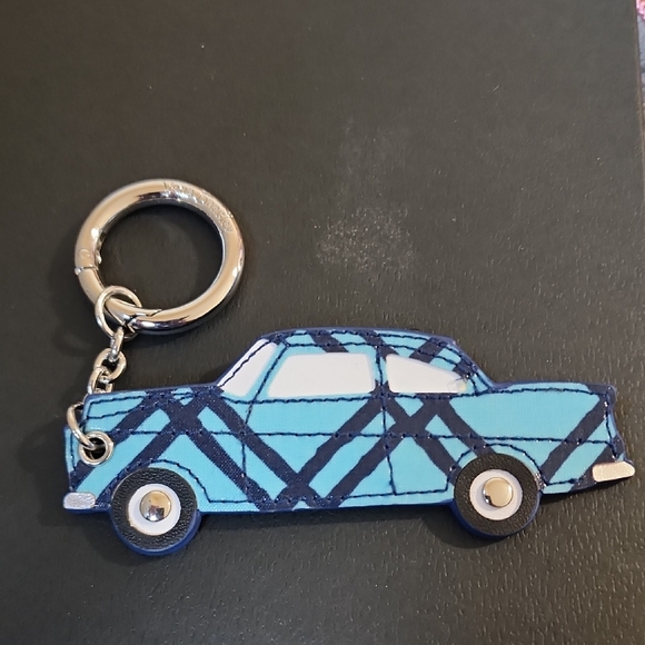 Vera Bradley Car Beep Beep! Purse Bag Charm Blue Plaid Leather